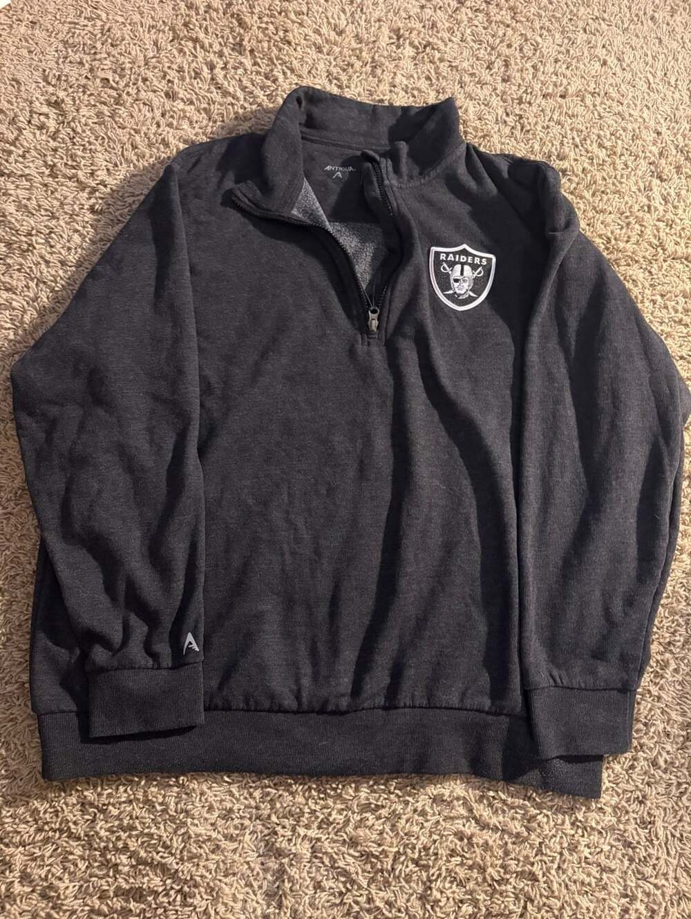 Antigua Las Vegas Raiders Quarter Zip Pullover Black Heather